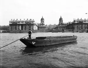 Waterfront Prints: Wooden lighter and topsail barges on the Thames at Greenwich, London, c1905. Artist