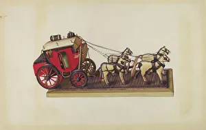 Laura Bilodeau Prints: Wooden Model - Coach & Four Horses, c
