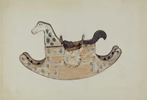 Rocking Horse Prints: Wooden Rocking Horse, c. 1937. Creator: Laura Bilodeau