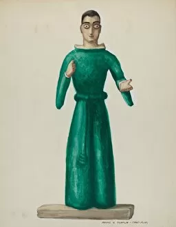 Friar Gallery: Wooden Santo in Bright Green Dress, 1935 / 1942. Creator: Majel G. Claflin