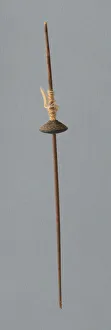 Yarn Prints: Wooden Spindle with Ceramic Whorls, Peru, 1000 / 1476. Creator: Unknown