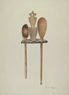 Storage Collection: Wooden Spoon Rack, c. 1941. Creator: Sarkis Erganian