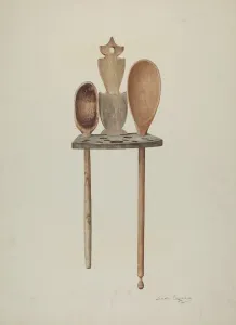 Rack Prints: Wooden Spoon Rack, c. 1941. Creator: Sarkis Erganian