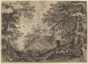 Gillis Sadeler Ii Prints: Woodland Scene with Two Hunters and a Dog to the Left