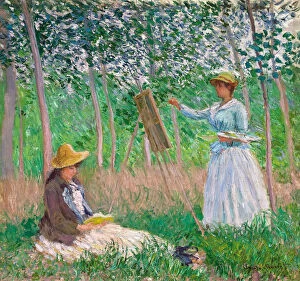 South France Gallery: In the Woods at Giverny: Blanche Hoschede at Her Easel with Suzanne Hoschede Reading, 1887