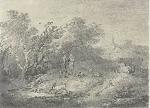 Woods Near a Village with Rabbit Catchers and Their Greyhounds, late 1750s. Creator: Thomas Gainsborough
