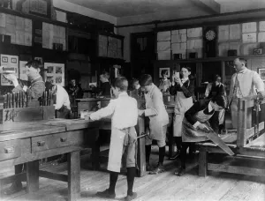 Woodwork Prints: Woodworking class, Washington, D.C. (1899?). Creator: Frances Benjamin Johnston