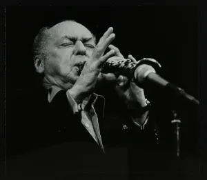Hatfield Prints: Woody Herman playing his clarinet at the Forum Theatre