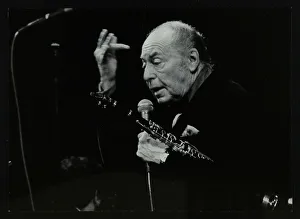 Woody Herman on stage at the Forum Theatre, Hatfield, Hertfordshire, 24 May 1983