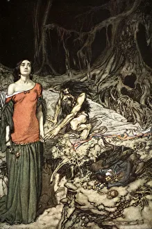 Germanic Prints: The wooing of Grimhilde, the mother of Hagen, 1924. Artist: Arthur Rackham