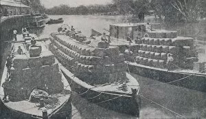 Loaded Gallery: Wool Barges on the Murray River, 1923. Creator: Unknown