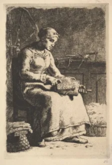 Cottage Industry Prints: The Wool Carder, ca. 1855-56. Creator: Jean Francois Millet
