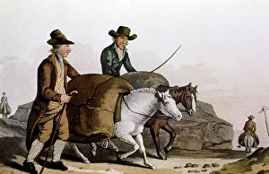 George Of Seacroft Prints: Wool merchant taking pieces of cloth to the Cloth Hall at Leeds for sale, 1814