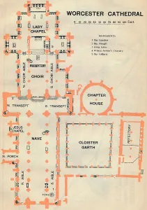 Ground Plan Prints: Worcester Cathedral, c20th Century. Artist: John Bartholomew