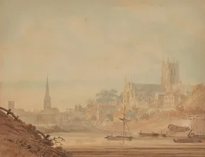Worcestershire Prints: Worcester from the River Severn, about 1795. Creator: Edward Dayes