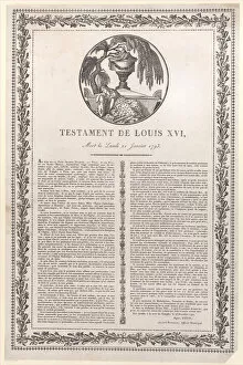 De Bourbon Louis Xvi Of France King Of France Gallery: The last words of Louis XVI (Testament de Louis XVI), 1793-1800. 1793-1800. Creator: Anon