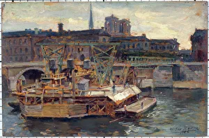 Metro Prints: Work on the metro at Notre-Dame bridge, in 1906. Creator: Victor Marec