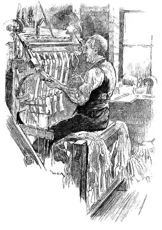 Machine Prints: Work at an old handloom stocking-frame, Leicester, 1890. Creator: Unknown