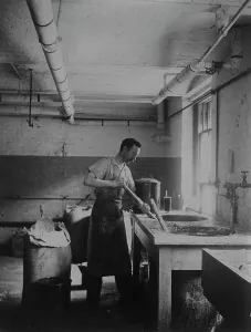 Cyanotypes 1890 1900 Gmgpc Prints: Worker prepares gum for postage stamps in the Stamp Division at the Bureau of Engraving