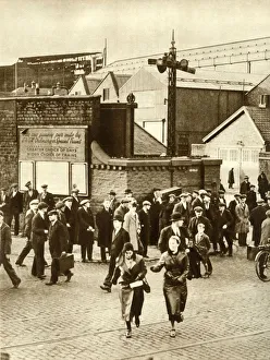 Ship Building Prints: Workers leaving... after construction of Cunarder 534 was suspended, December 1931, (1935)