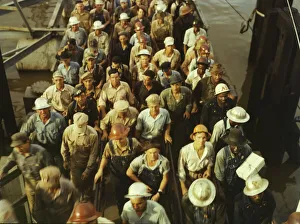 Vachon John Felix Prints: Workers leaving Pennsylvania shipyards, Beaumont, Texas, 1943. Creator: John Vachon