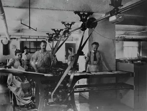 Cyanotypes 1890 1900 Gmgpc Prints: Workers in the postage stamp gumming and drying room in the Stamp Division