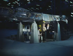 Aeronautics Gallery: Working on wing of Consolidated Liberator... Consolidated Aircraft Corp. Fort Worth, Texas, 1942