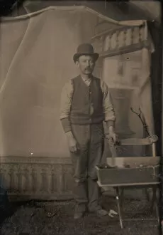 Bowler Hat Collection: Workman with Tool Box, 1860s-70s. Creator: Unknown