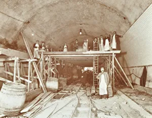 Bermondsey Prints: Workmen tiling the Rotherhithe Tunnel, London, December 1907