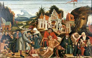 Beggar Prints: Works of mercy with Dives and Lazarus, c1550. Creator: Unknown