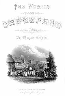 The Works Of Shakspere Gallery: The Works of Shakspere - The Birth-Place of Shakspere (with Garics Jubilee Procession), c1870