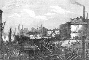 Construction Site Prints: Works of the Southern Embankment of the Thames at Lambeth, 1868. Creator: Unknown