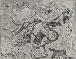 Maerten Van Hemskirk Gallery: The World Disposing of Justice, from The Unrestrained World, plate 1, 1550