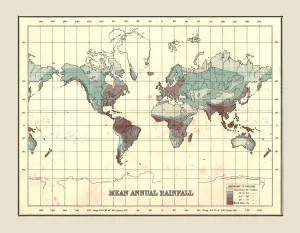 World Prints: World Map showing Mean Annual Rainfall, 1902. Creator: Unknown