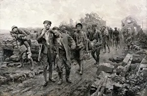 Stretcher Prints: World War I: transport of the wounded. Creator: Ugo Matania