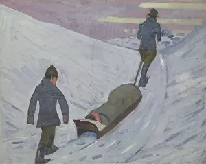 Gradient Prints: World War I: transport of the wounded by sledge in Russia, 1918. Creator: Jan Gordon