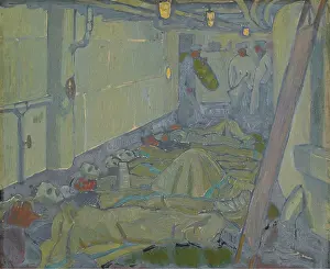 Oil On Board Prints: World War I: wounded sailors after treatment lying in hammocks on deck