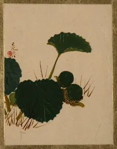 Invertebrate Prints: Worm on Green Leaved Plant. Creator: Shibata Zeshin