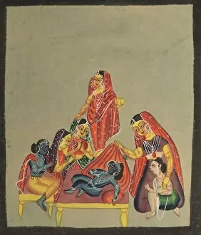 Kalighat Painting Gallery: Worship of the Infant Krishna, 1800s. Creator: Unknown