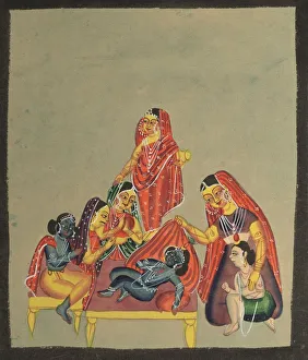 Kalighat Painting Gallery: Worship of the Infant Krishna, 1800s. Creator: Unknown