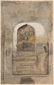 Color On Paper Prints: Worship of stone image of Shiva and Parvati within a lingam, c. 1710. Creator: Unknown