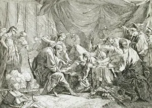 Dictating Prints: Wounded Antiochus after His Fall Dictating His Will, 1738. Creator: Noël Hallé