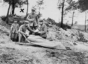Stretcher Case Collection: A wounded German soldier at a dressing station, World War I, 1915