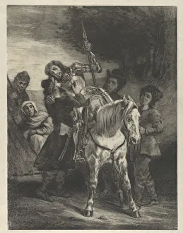 Jw Goethe Prints: The Wounded Goetz Taken in by the Gypsies, 1836-43. 1836-43. Creator: Eugene Delacroix
