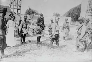Stretcher Prints: Wounded Moroccan on stretcher, between c1914 and c1915. Creator: Bain News Service