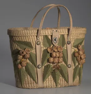 Shop Gallery: Woven basket purse with floral design from Maes Millinery Shop, 1941-1994