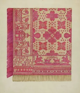 Ohio Prints: Woven Coverlet, c. 1937. Creator: Helen Bronson