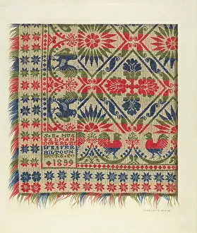Angus Charlotte Prints: Woven Coverlet, c. 1940. Creator: Charlotte Angus