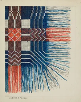 Weave Prints: Woven Coverlet (Detail), c. 1937. Creator: Magnus S. Fossum