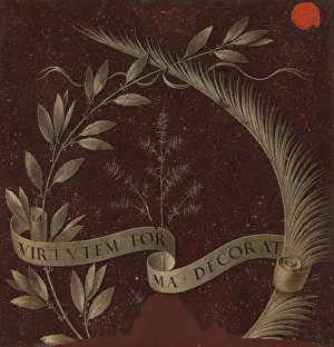 Da Vinci Leonardo Prints: Wreath of Laurel, Palm, and Juniper with a Scroll inscribed Virtutem Forma Decorat